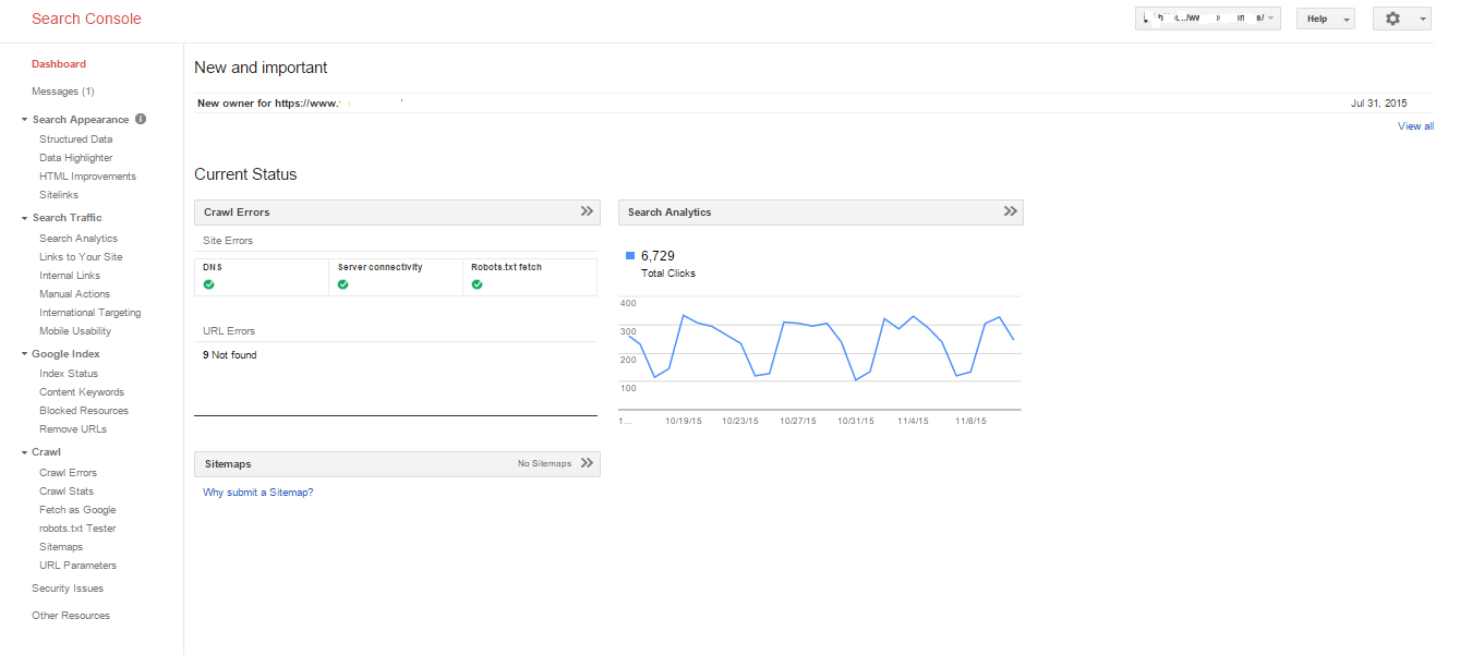 dashboard for google search console