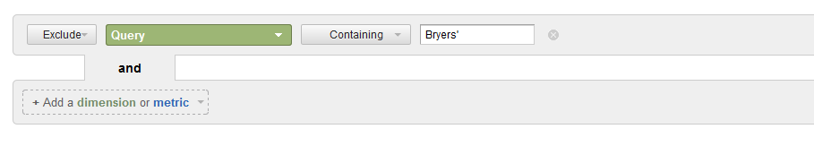 Exclude Query Containing Bryers'