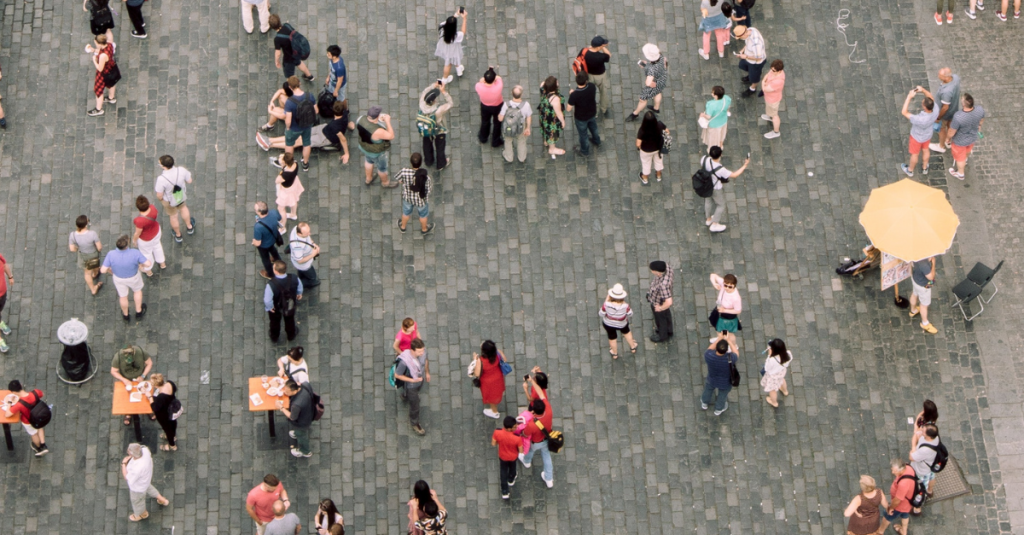 Aerial photo of people in a public square