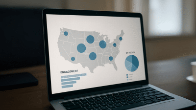 A computer screen shows a report with a map of the united states, with colored circles over certain target regions.